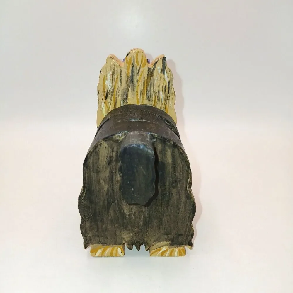 Wooden Yorkshire Terrier Yorkie Dog Puppy Figurine Statue Layered Wood 4.5 in